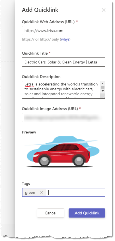 Add Quicklink Panel