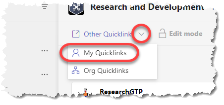 My Quicklinks Link In Other Quicklinks Section