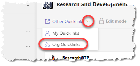 Org Quicklinks Link In Other Quicklinks Section