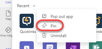 Pinning the Quicklinks App